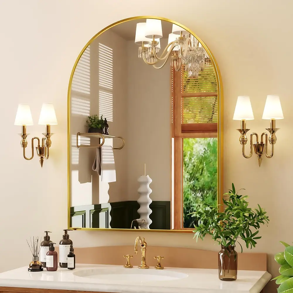 Arch Mirror, Gold Vanity Wall Mirror Metal Frame for Bathroom, Bedroom, Entryway, Living Room
