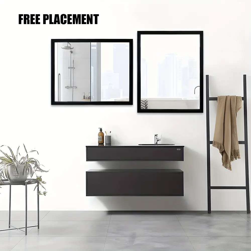 Polystyrene Rectangular Mirror, PS Bathroom Mirror For Wall, Black, Horizontally or Vertically - Custom PS Mirrors - 1
