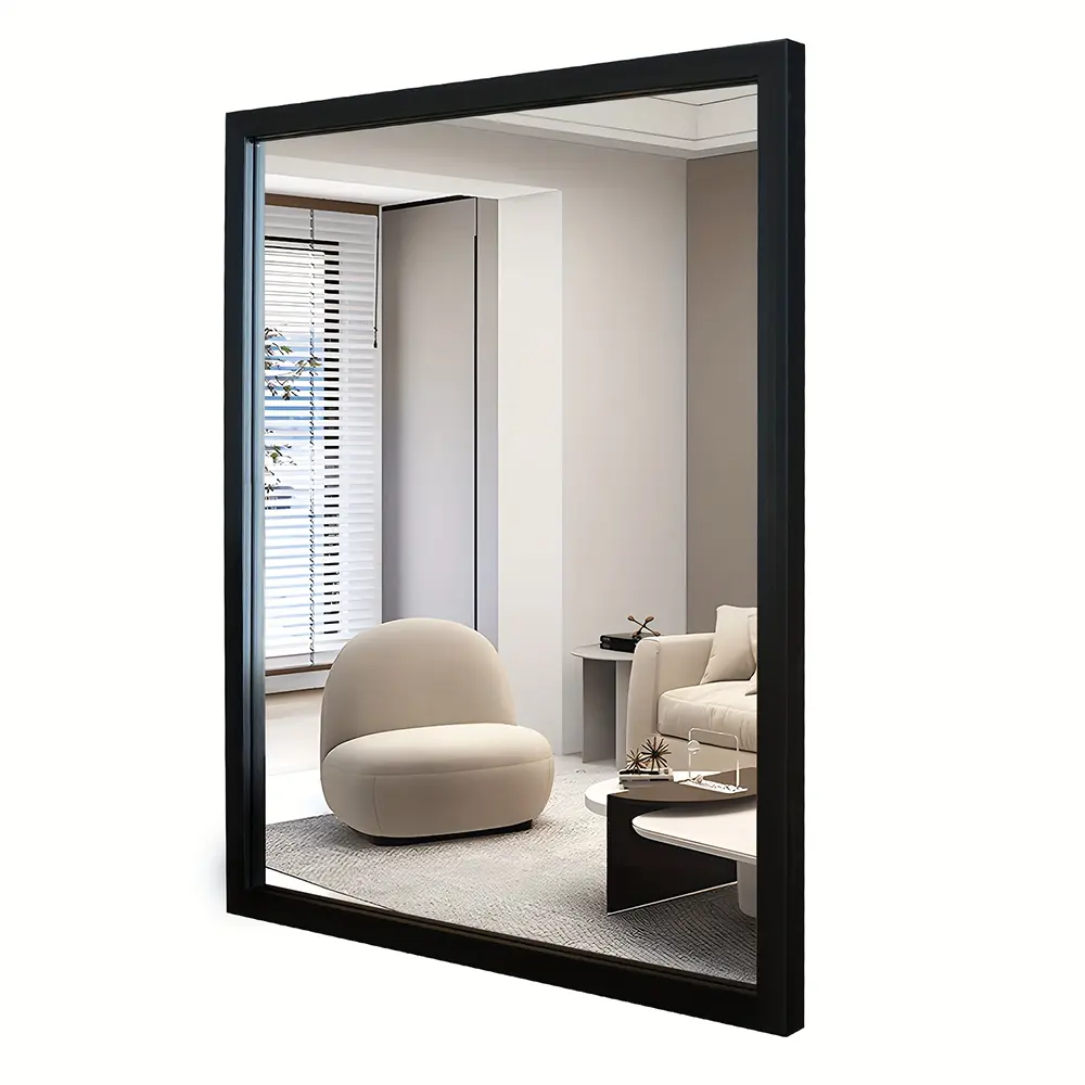 Specchio rettangolare in polistirolo, Specchio da bagno PS per parete, Nero, Orizzontalmente o verticalmente