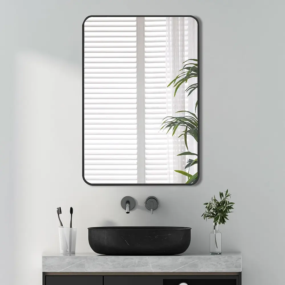 Miroir rectangulaire avec cadre en aluminium, Noir, Or, Argent, Blanc