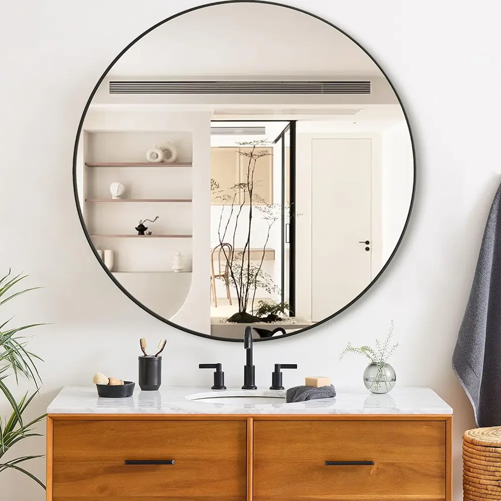 Round Mirror, 20 Inch, 24 Inch, 26 Inch, 28 Inch, 30 Inch, 32 Inch, 36 Inch Wall Mirror - Custom Mirrors By Frame Material - 2