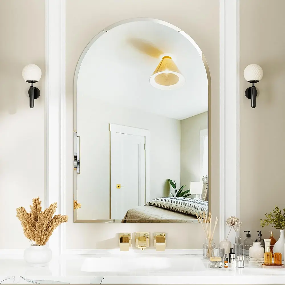 Arch Frameless Mirror, Frameless Vanity Mirror with Luxury Beveled Edge