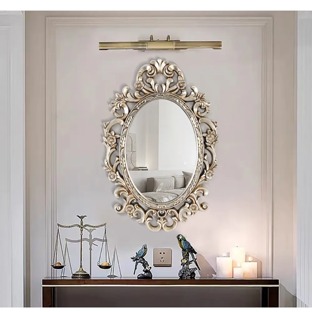 European Retro Oval Mirror Mirror, Decorative Mirror, Resin Frame Decorative Wall Mirror