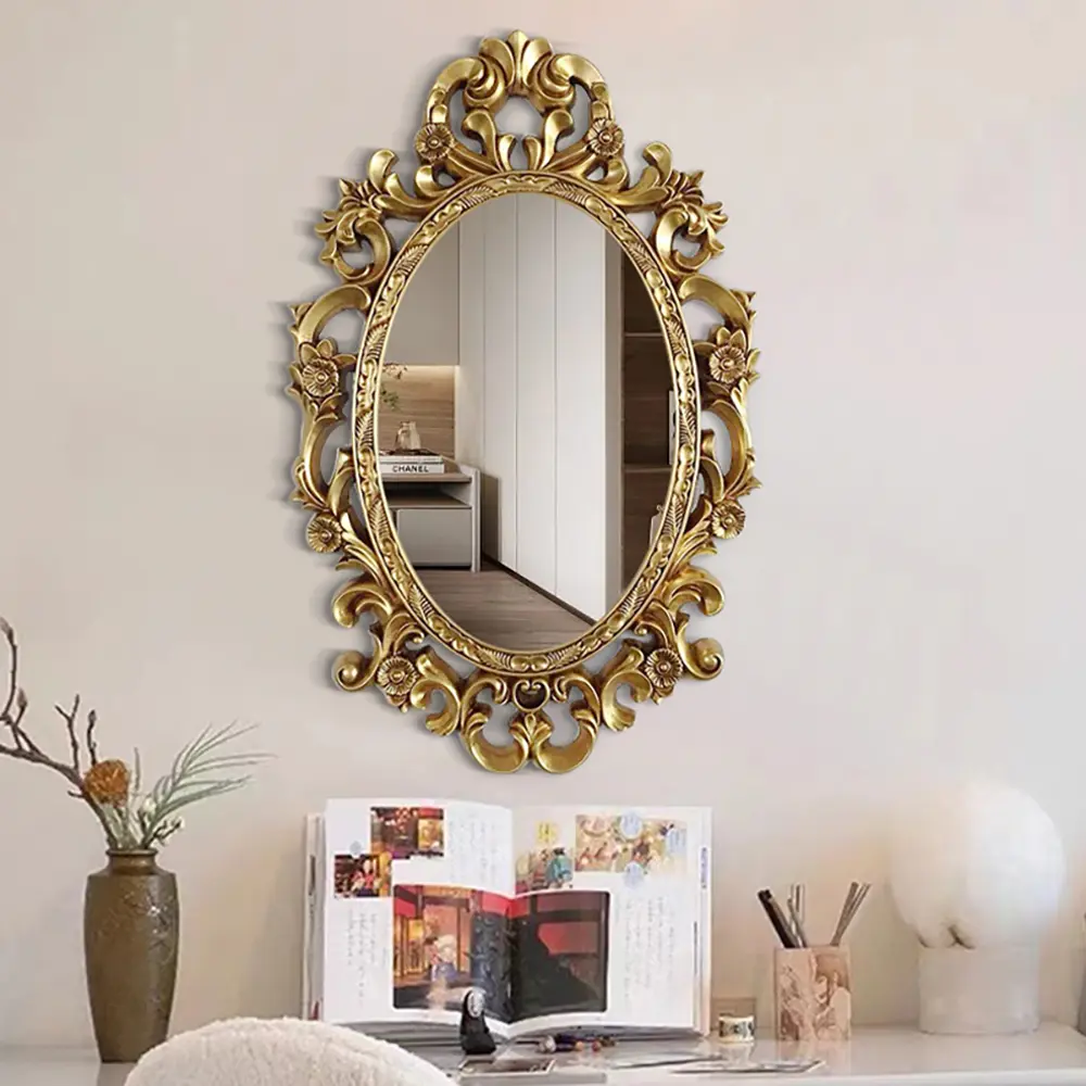 European Retro Oval Mirror Mirror, Miroir décoratif, Resin Frame Decorative Wall Mirror
