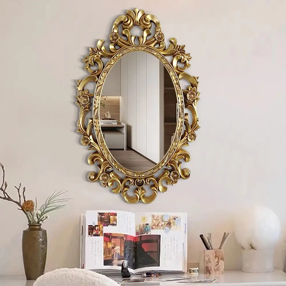 European Retro Oval Mirror Mirror, Decorative Mirror, Resin Frame Decorative Wall Mirror