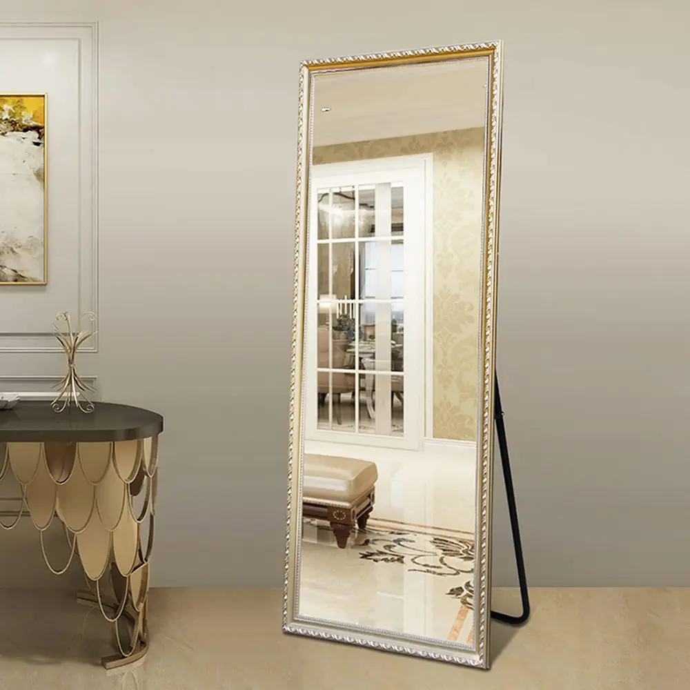 Full Body Mirror with Standing, Champagne Color Frame Mirror