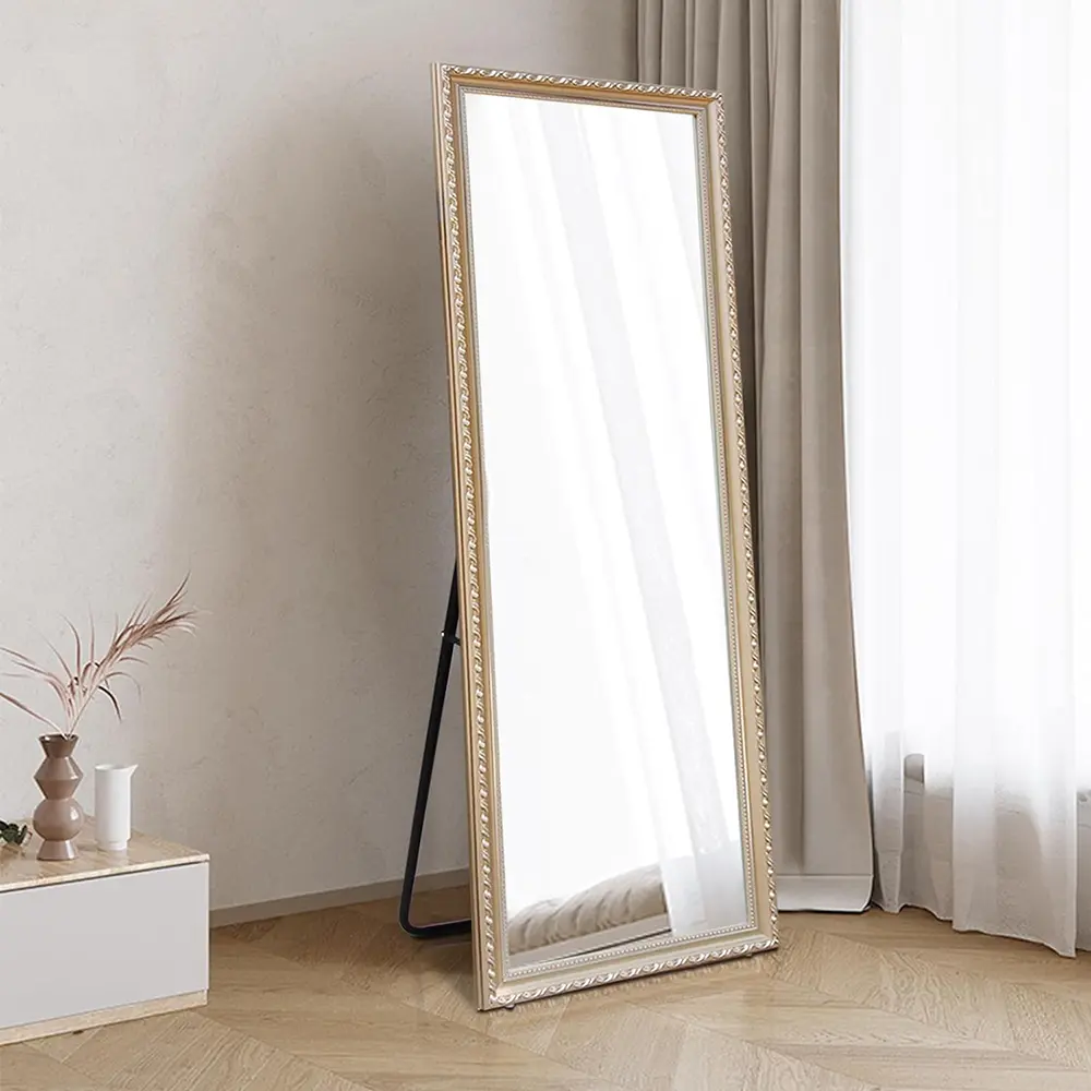 Full Body Mirror with Standing, Champagne Color Frame Mirror