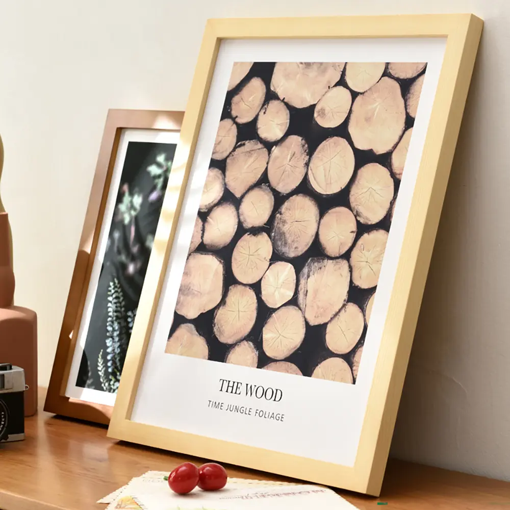 Cornice in legno massello di pino, Cornici per foto da montare a parete in casa e in ufficio, Naturale
