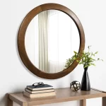 Round Mirror with Walnut Frame