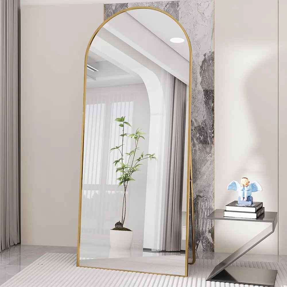 Arched Full Length Mirror, Tempered Glass Mirror, Extra Large Hanging or Leaning Rectangle Mirror Aluminum Alloy Thin Frame