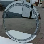 Crystal Crush Diamond Sparkly Round Silver Mirror for Wall Decoration
