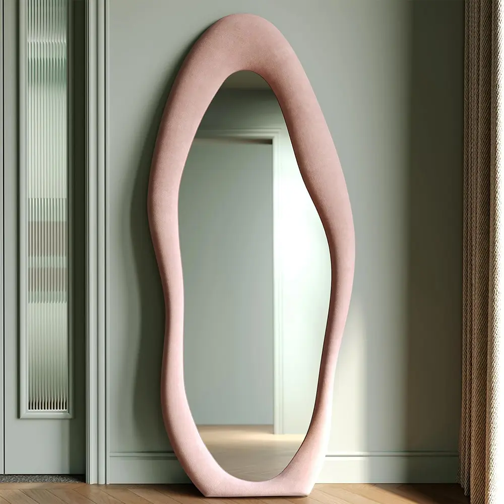 Irregular Wavy Mirror, Black, Green, Milk Tea Color, Pink, White