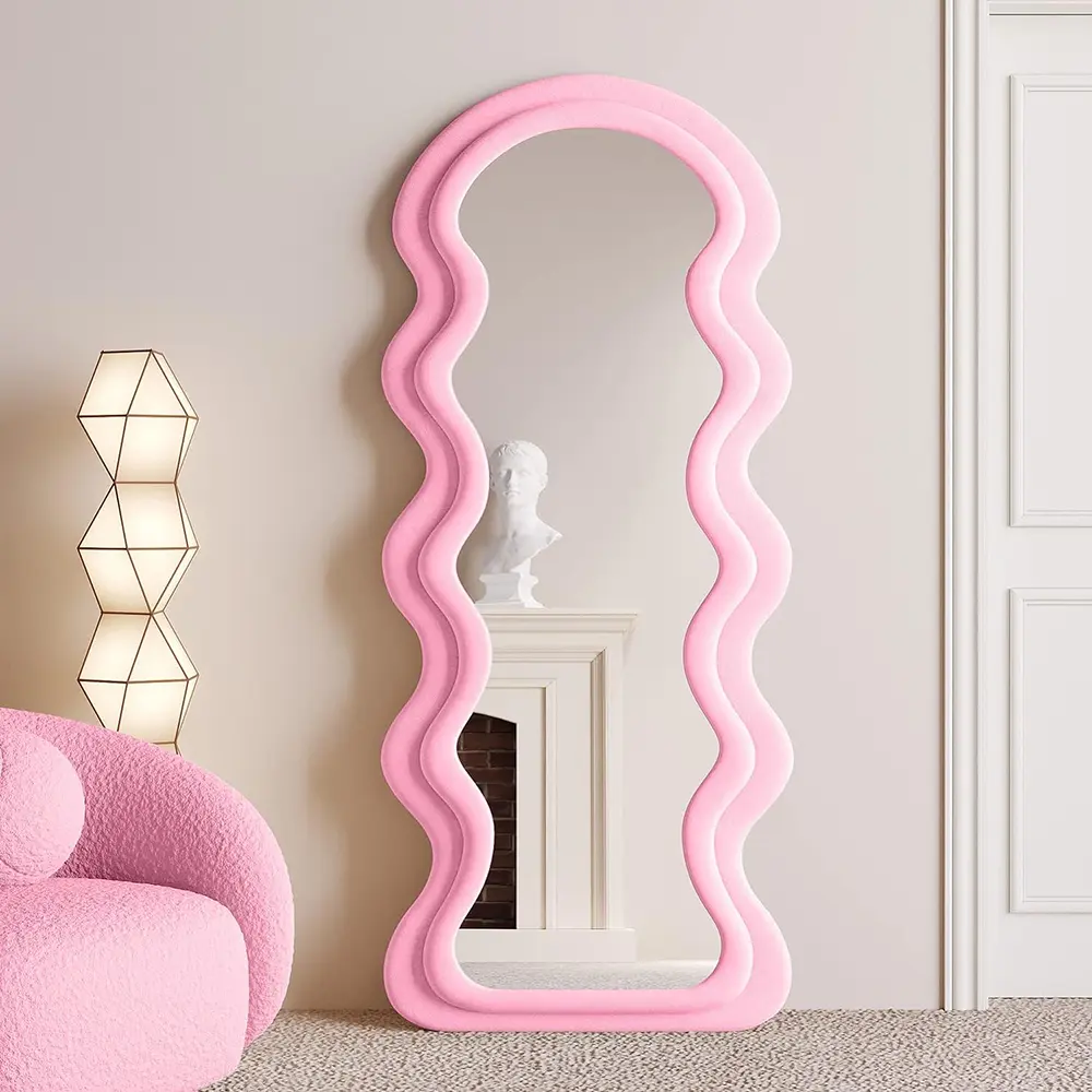 Irregular Wavy Mirror, Wall Mirror Standing Hanging or Leaning Against Wall