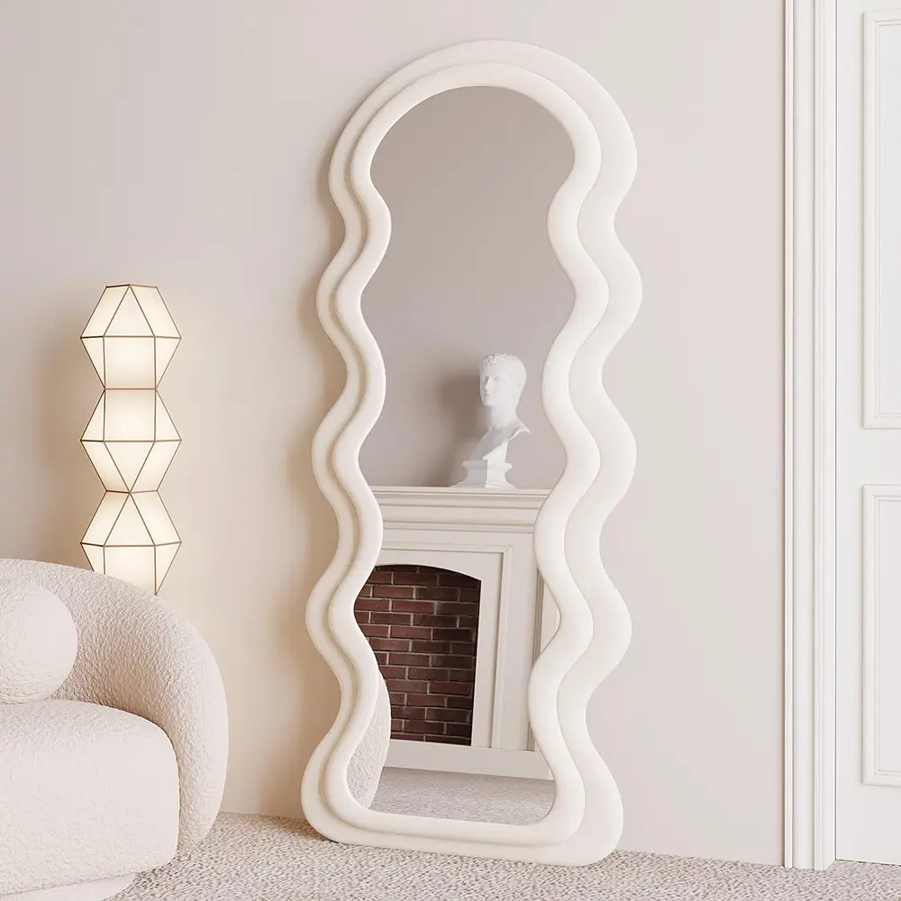 Irregular Wavy Mirror, Wall Mirror Standing Hanging or Leaning Against Wall